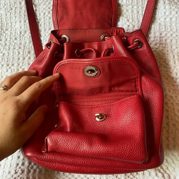 COACH Red Leather Mini Turnlock Rucksack Backpack #37581 - Picture 4 of 7